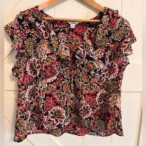 New 77 Park Vibrant Colors Floral Ruffle Sleeve Blouse Women’s XL